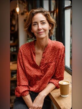 Lady Manhattan Vintage Women's Red Dot-Print Button-Up Blouse PTP 22”